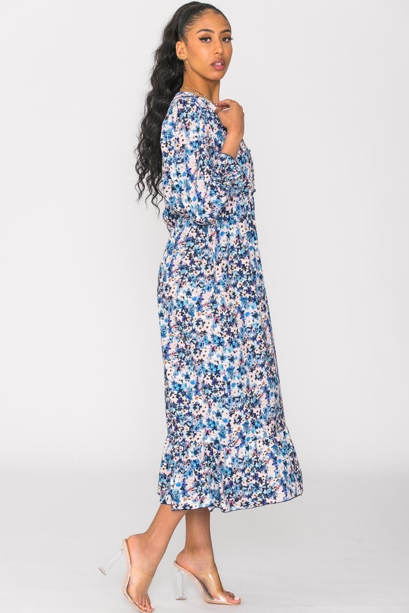 Robe Longue Fleurie Bleue Volant E Cinelle Paris Mode Femme Tendance