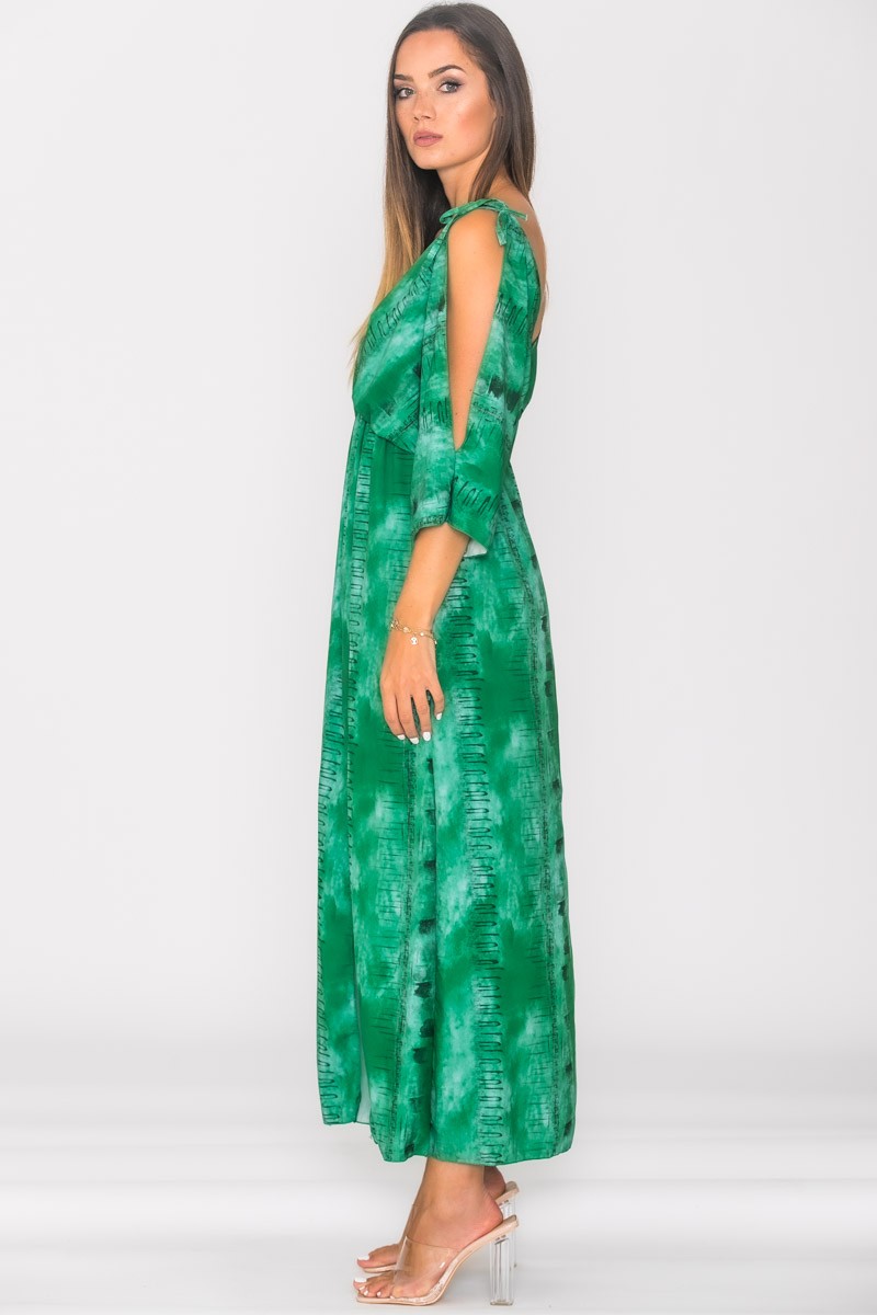 Robe Longue Verte Fendue Motif Cinelle Paris Mode Femme Tendance