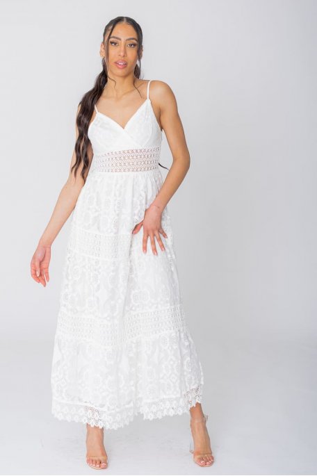Long white lace dress with straps
