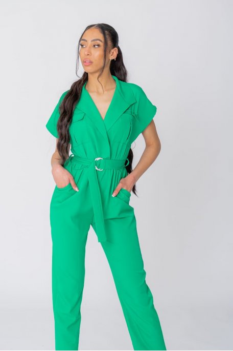 green jumpsuit short sleeve