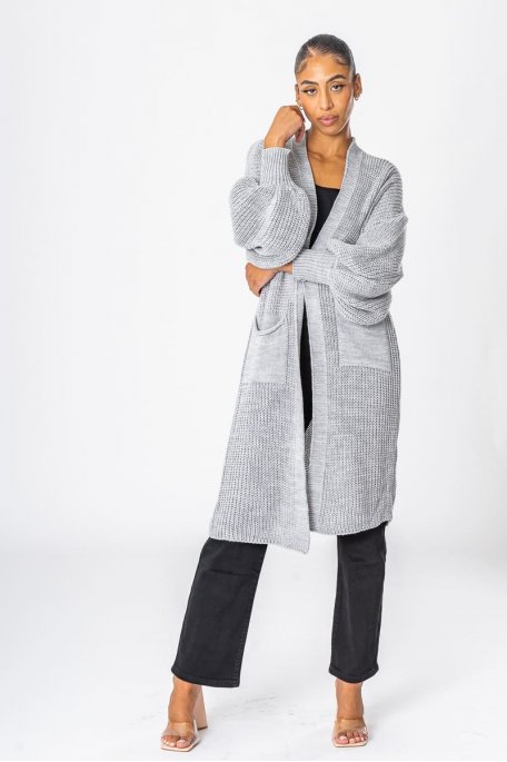 Gilet long en maille gris - Cinelle Paris, mode femme tendance