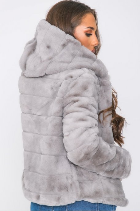 manteau gris femme avec capuche fourrure