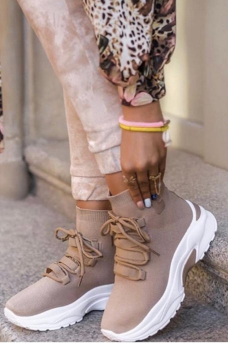 Beige sock sneakers with thick sole