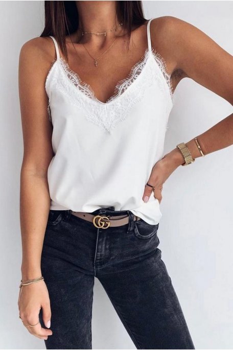 White lace satin camisole top