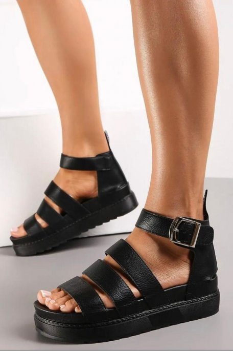 Sandalen mit dicker Sohle Knöchelriemen schwarz