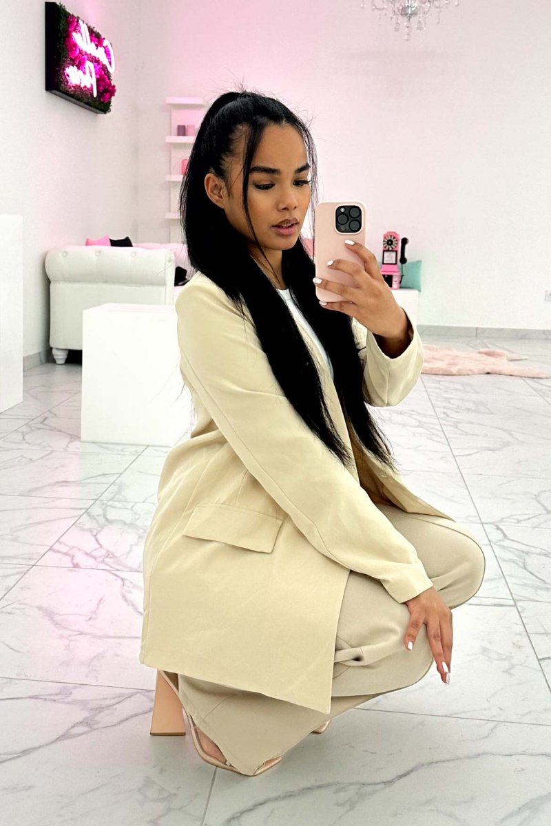 beige long blazer coat