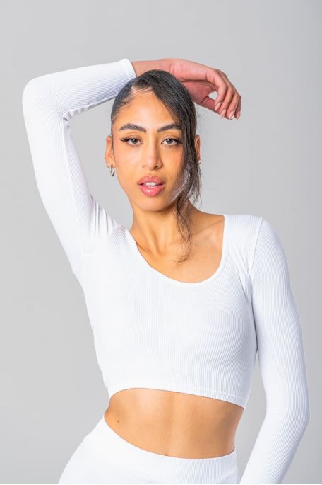 White ribbed long sleeve crop top
