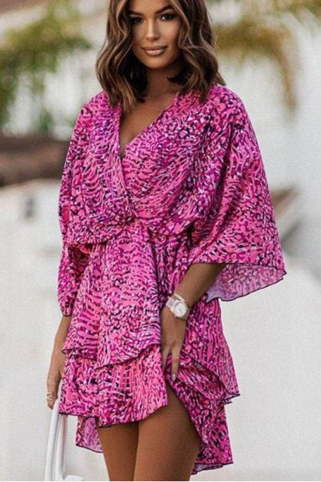 Abstract dress with pink batwing sleeves