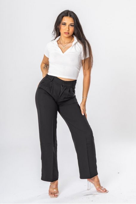 Black high-waisted pleated tailored pants
