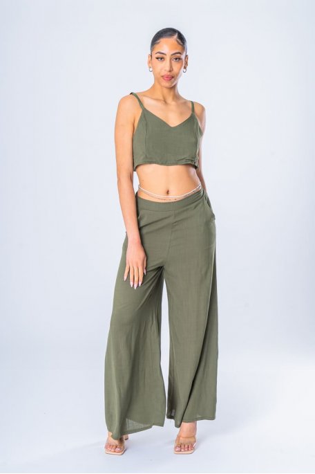Khaki crop top and pants set