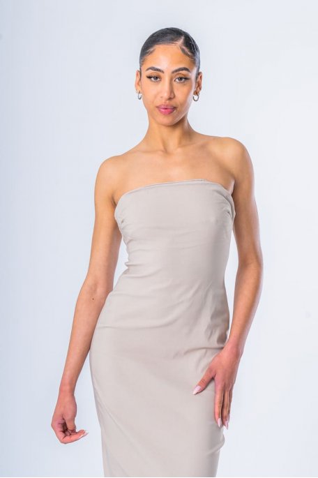 Beige strapless split-back dress