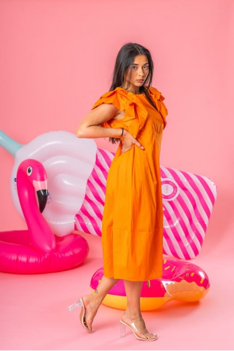 Dream Fashion Robe femme à volants - Orange à prix pas cher