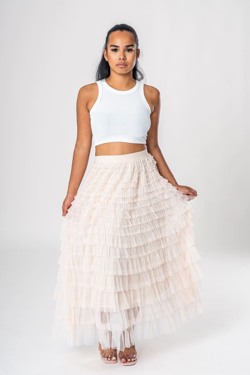 Beige discount ruffle skirt