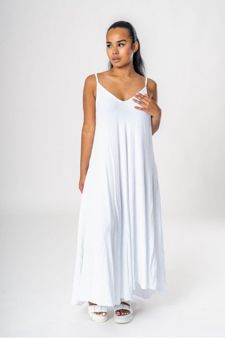 Trägerloses langes Kleid aus weißer Baumwollgaze