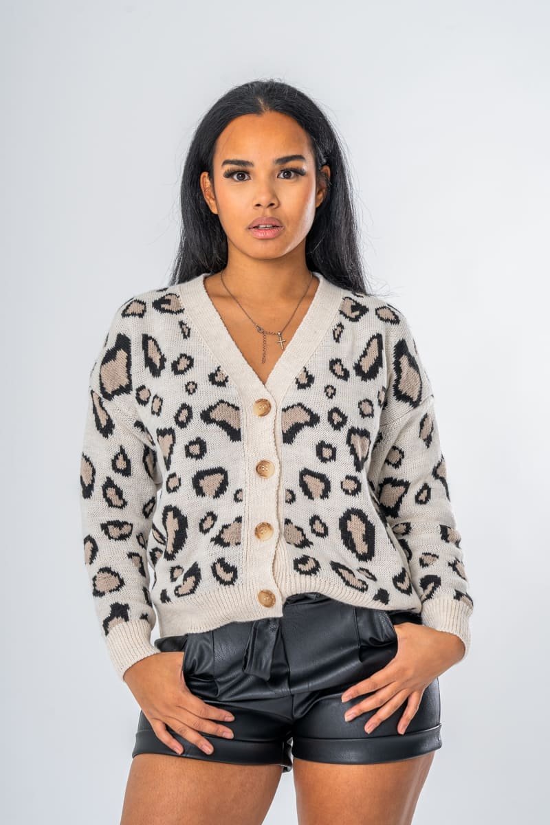 Short leopard hotsell print cardigan