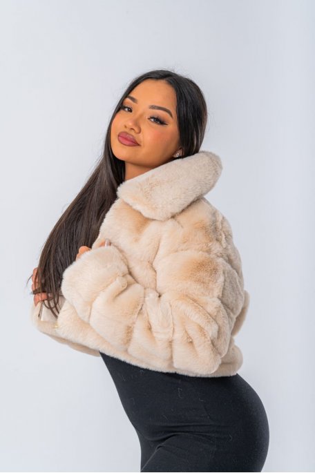 cream faux fur short jacket