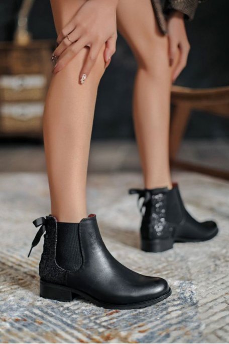Black bow sequin Chelsea boots