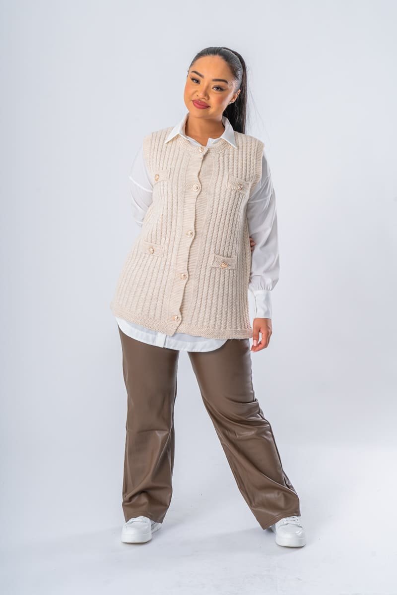 Beige sleeveless outlet cardigan