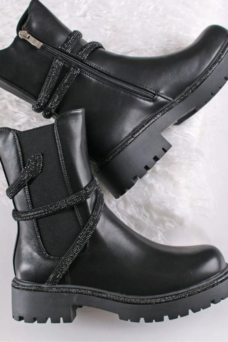 Black rhinestone ankle outlet boots