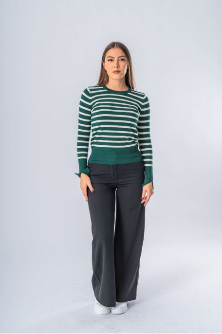 Pull rayé col rond manches longues Femme VERT Synthétique PANATELA