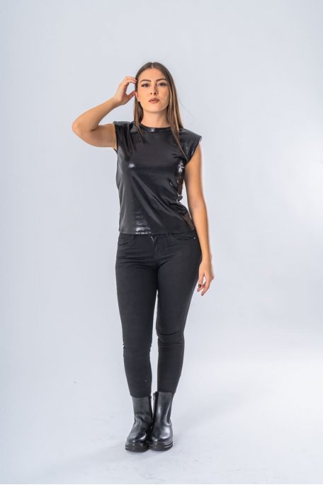 Black Fitted Skinny Biker Style Faux Leather Leggings - Janes Stall