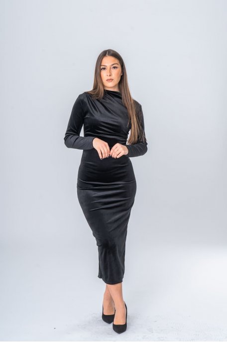 Black velvet-effect long dress