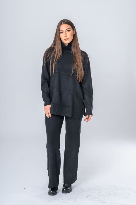 Pull noir à col montant en maille - Cinelle Paris, mode femme tendance