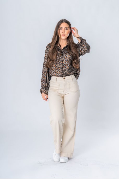Beige gold button flare jeans