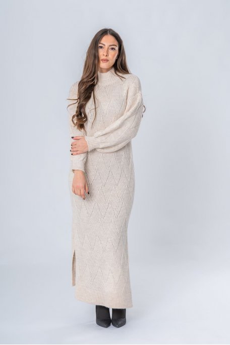 Beige knitted long sweater dress