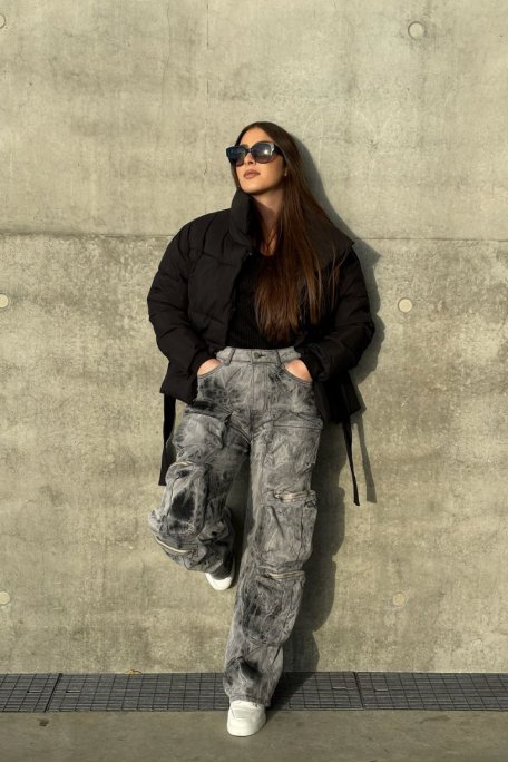Pantalon cargo taille élastique à poches noir - Cinelle Paris, mode femme  tendance.