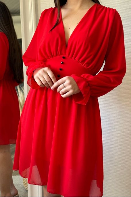 Red V-neck flowing short dress
