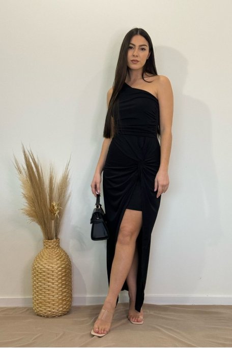 Asymmetrical one-sleeve black dress