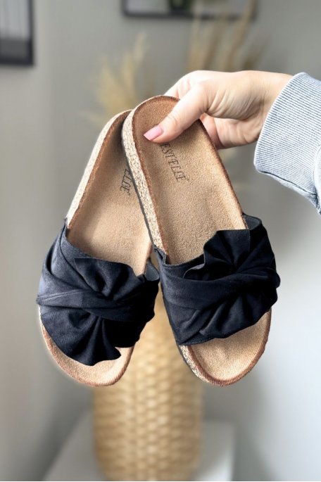 Sandales plates à noeud noir