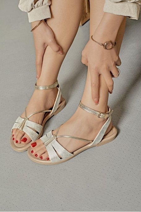 copy of Two-tone flat sandals with gold straps, black