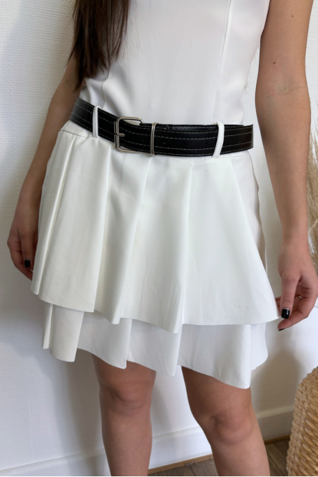 Robe courte à plis plats avec ceinture blanc - vue détails
