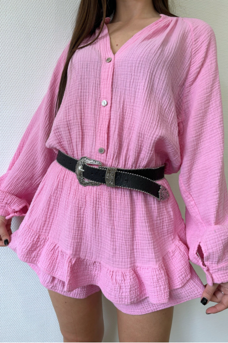 Combishort chemise en gaze de coton rose - vue détails