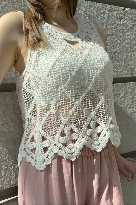 copy of Beige openwork crochet sleeveless top