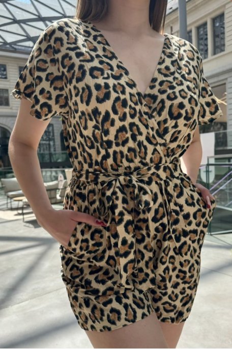 V-neck leopard print jumpsuit