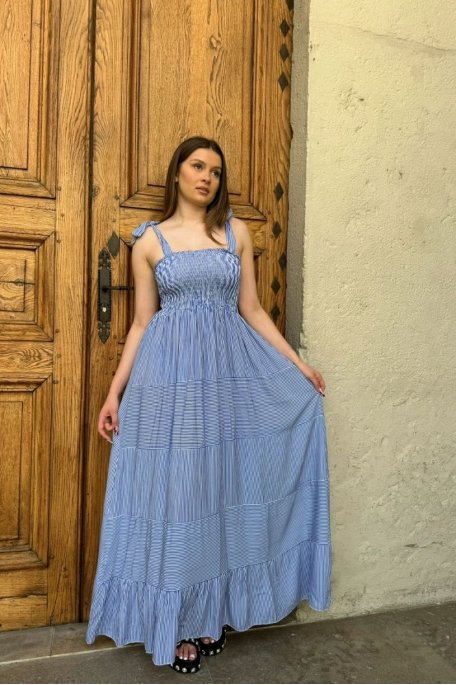 copy of Striped long dress with blue bow straps