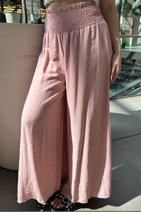 Pink elastic waist flare pants