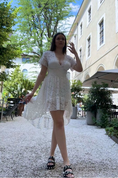 Bohemian asymmetrical dress in white lace