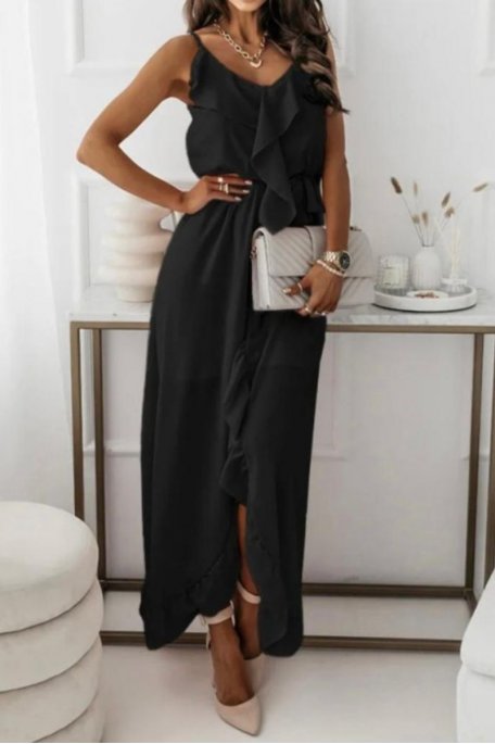 copy of Long dress with ruffles and slit straps black
