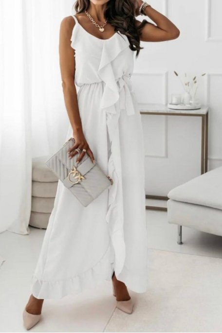copy of Ruffled slit maxi strappy dress in white