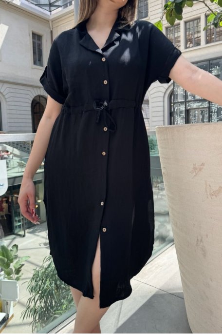 Black mid-length shirt dress