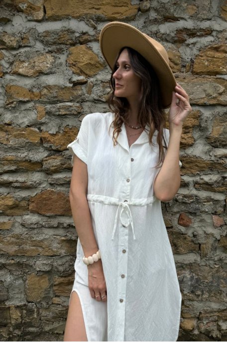 White mid-length shirt dress