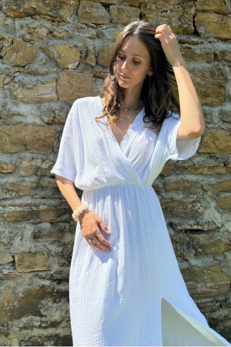 Langes Kleid aus weißer Baumwollgaze