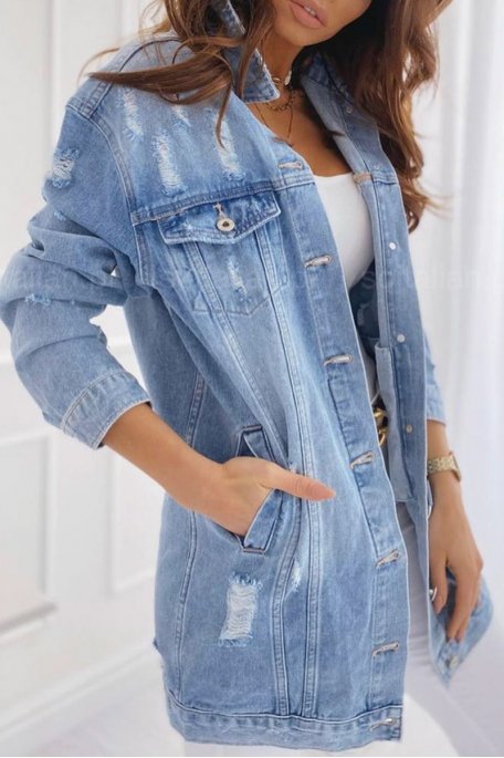 copy of Long blue ripped denim jacket