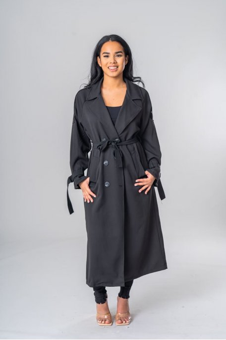 copy of Langer, gegürteter Trenchcoat in Schwarz