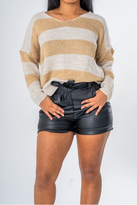 Short simili cuir ceinture noir - vue face