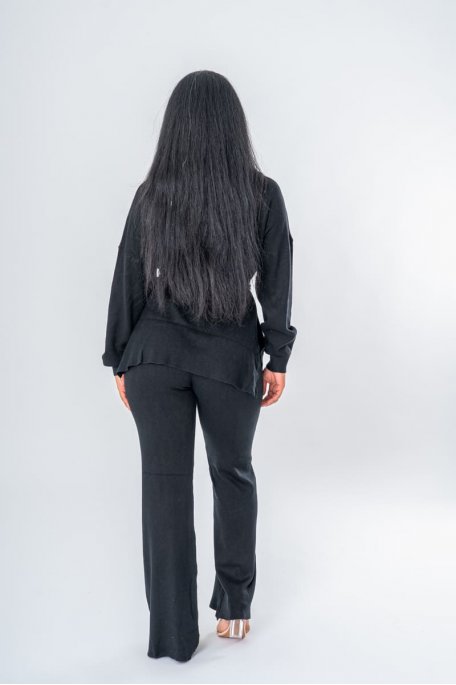 Ensemble pull pantalon maille fine noir - vue dos